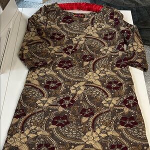 Elegant textured knit dress burgundy, tan, beige sz S EUC